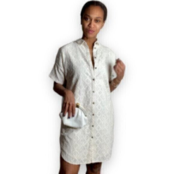 Current Elliott Oversized Smock Eyelet Lace Shirt Dress - Picture 5 of 14